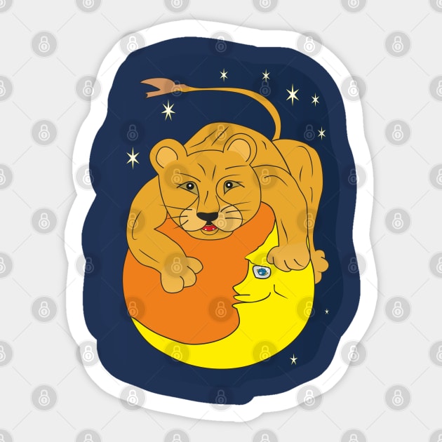 lion on the moon Sticker by Alekvik